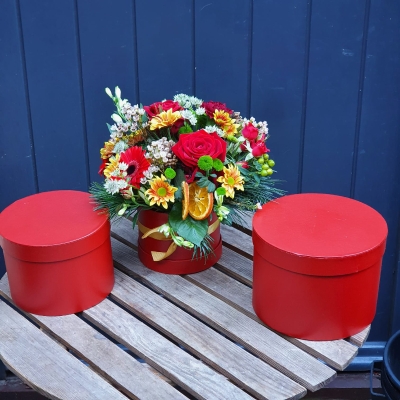 Christmas Hat Box arrangement