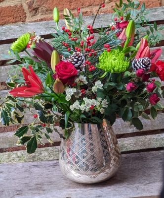 Silver 'bauble' Christmas vase